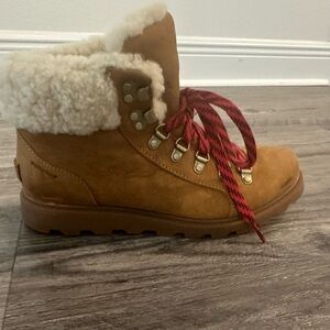 Brown Suede Boots with Red Laces